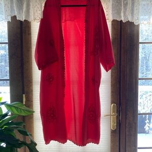 Embroidered Red Women's Robe